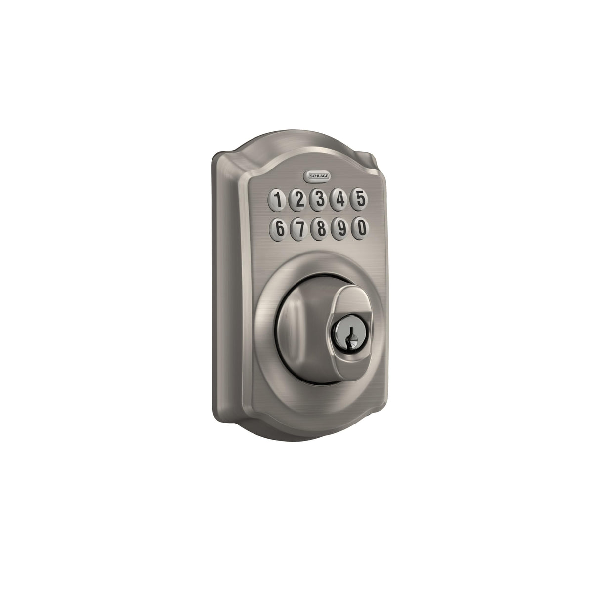Schlage Camelot backlit keypad with illuminated numbers for night access