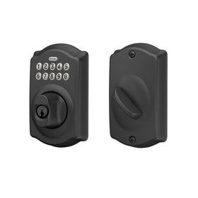 Schlage Camelot durable matte black finish and long-life electronics for daily use.