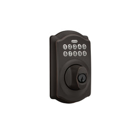 Schlage Camelot illuminated keypad buttons for easy entry in low light.