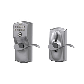 Schlage Camelot keypad shows long battery life with low battery indicator
