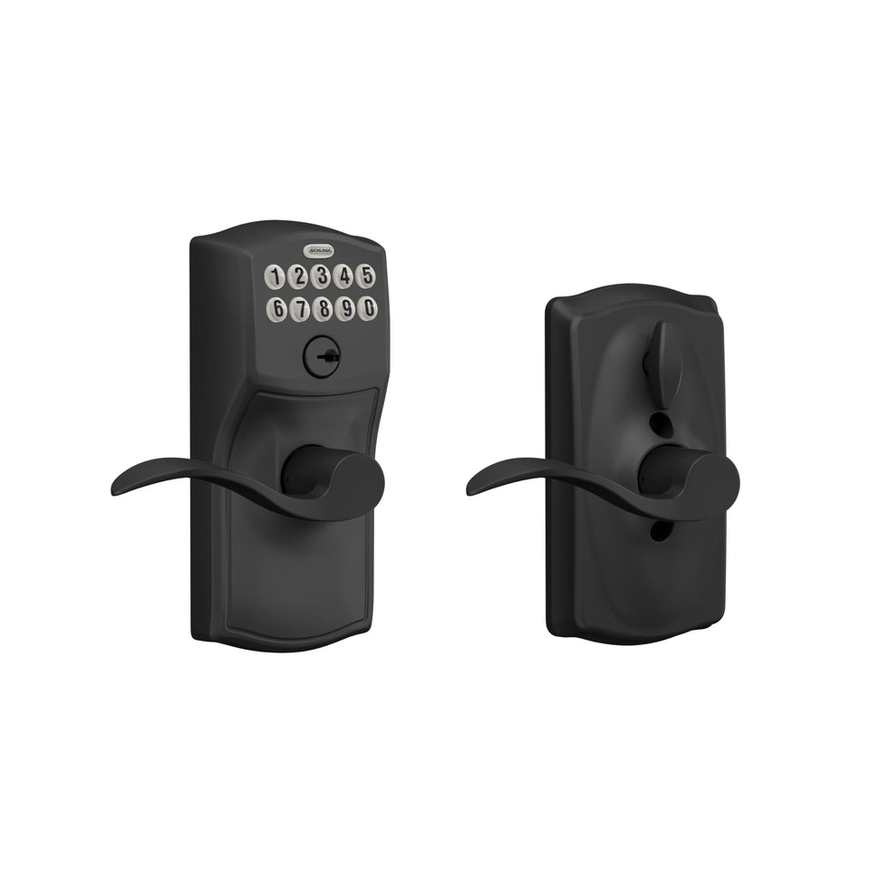 Schlage Camelot keypad lock on the front door for keyless entry.