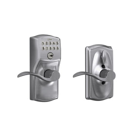 Schlage Camelot keypad lock front view with lever handle for keyless entry