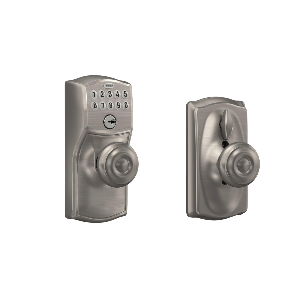 Schlage Camelot keypad lock front view showing keyless access for secure home entry