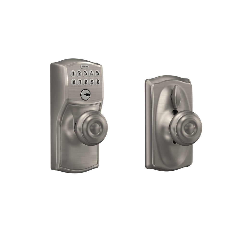 Schlage Camelot keypad lock front view showing keyless access for secure home entry