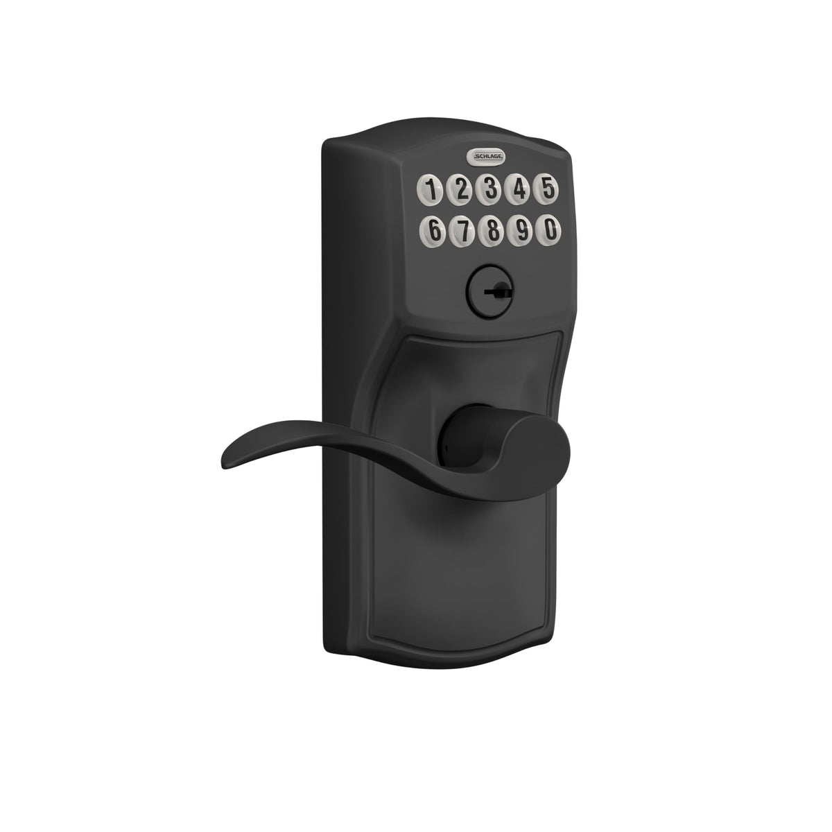 Schlage Camelot keypad lock demonstrates convenient keyless entry.