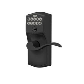 Schlage Camelot keypad with LED backlit buttons enables easy code entry at night.