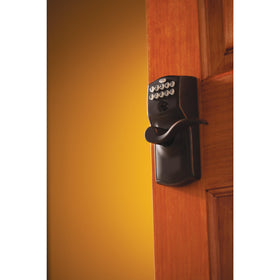 Schlage Camelot keypad lock lever bronze finish enhances curb appeal