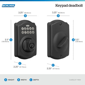Matte black finish on Schlage Camelot door hardware for modern style.