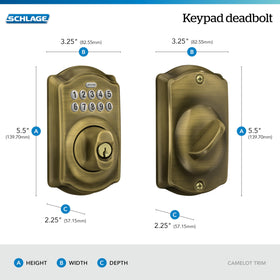 Schlage Camelot mechanical key backup included for trusted override.