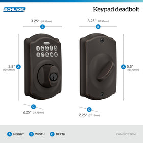 Schlage Camelot mechanical key backup included for peace of mind.