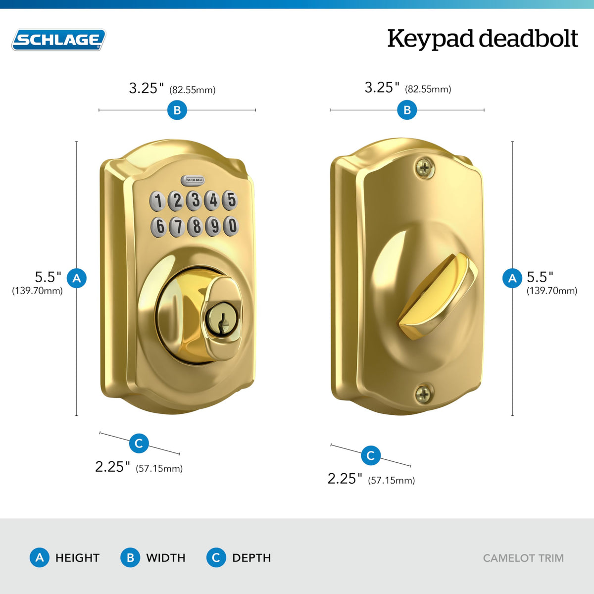 Schlage Camelot silicone-coated buttons resist wear for durable keypad input.