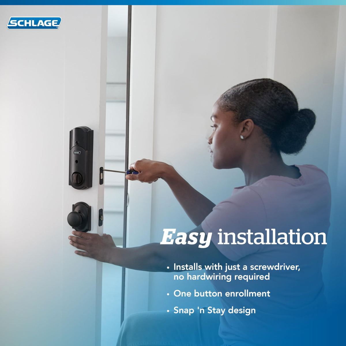 Schlage Connect backup key option ensures access during power loss.