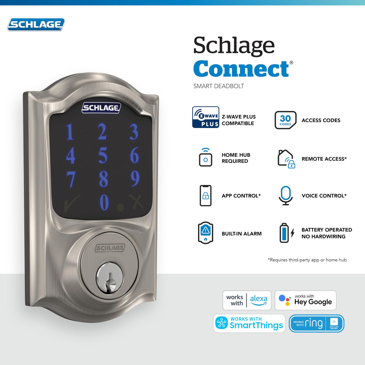 Schlage Connect with Z-Wave remote access lets you lock from anywhere.