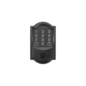 Schlage Encode backup key and battery indicator visible on the touchscreen
