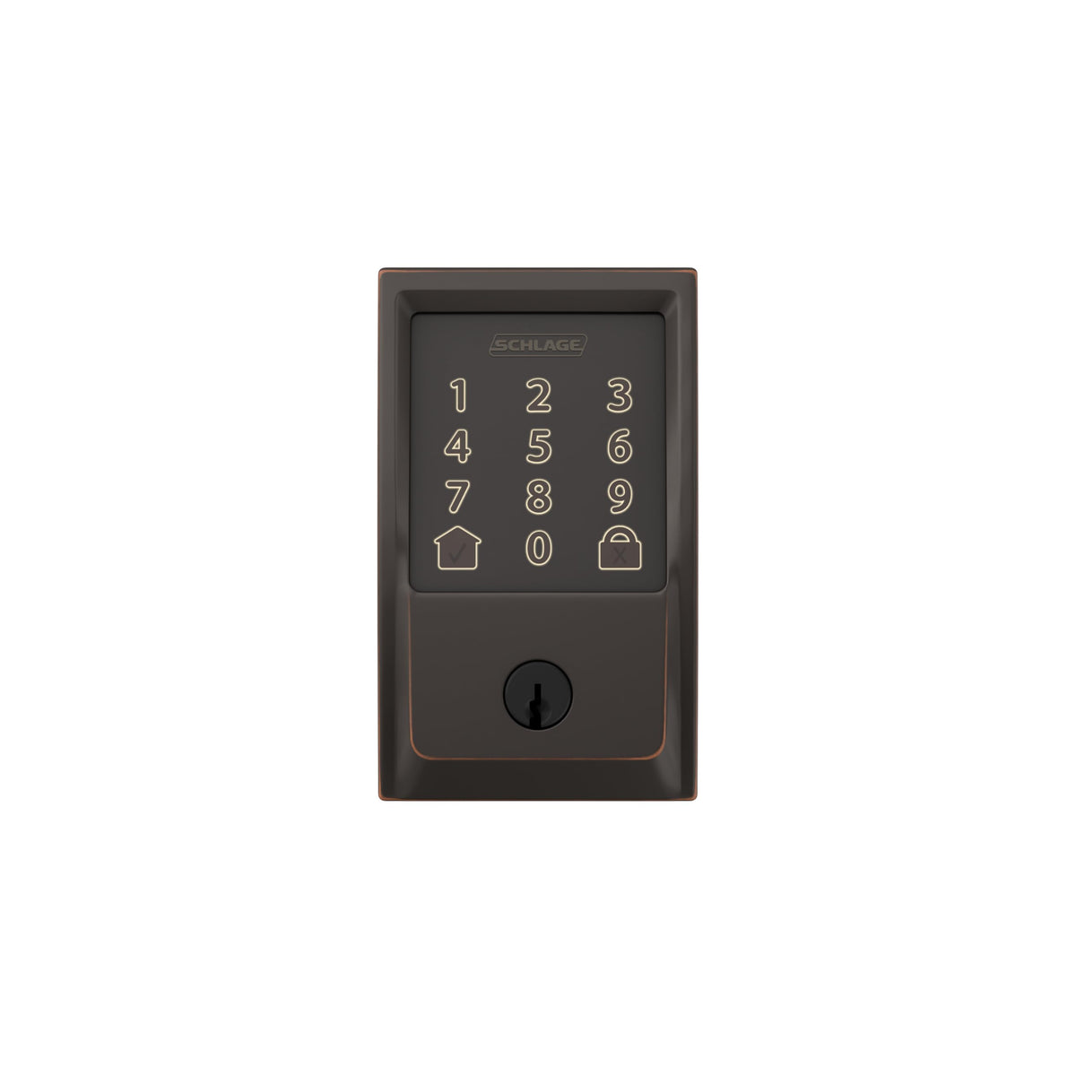 Schlage Encode bronze finish exterior image showcases stylish integration with doors.