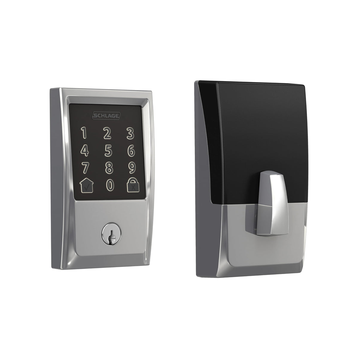 Schlage Encode deadbolt with touchscreen front door for seamless keyless entry.