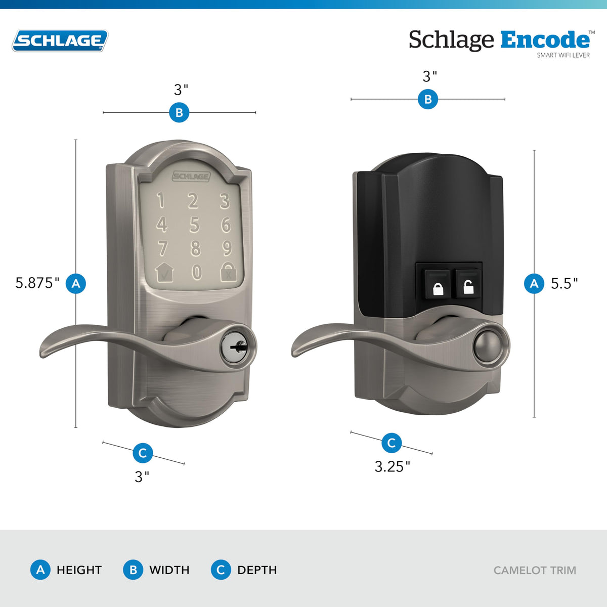 Schlage Encode lever handle on door shows modern design and secure entry