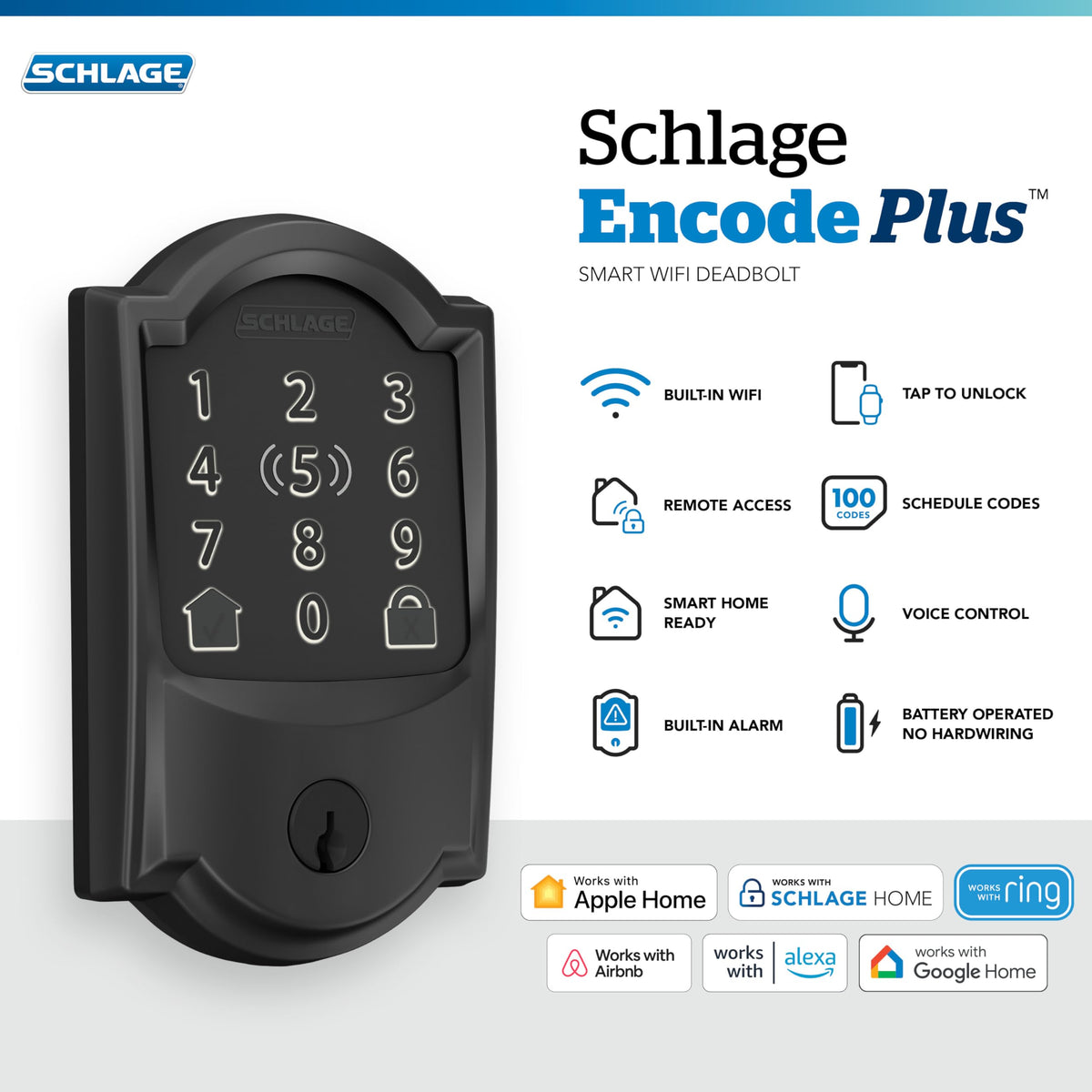 Schlage Encode Plus built-in Wi‑Fi module enabling remote control via app