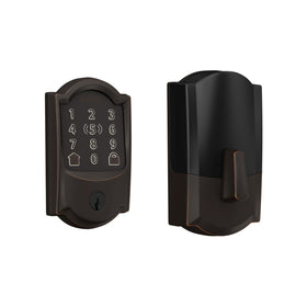 Schlage Encode Plus front door lock shows secure keyless entry and modern styling.