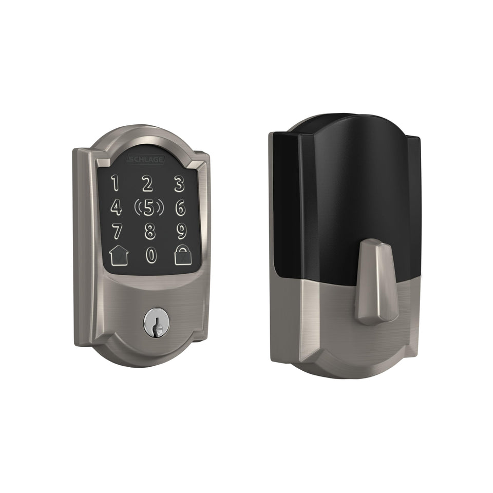 Schlage Encode Plus front door lock with satin nickel finish enhances security and convenience.