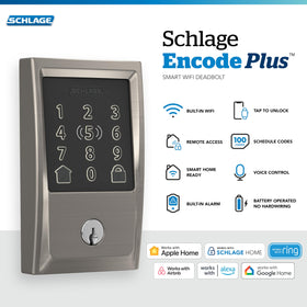 Schlage Encode Plus connects to WiFi for remote access and monitoring.