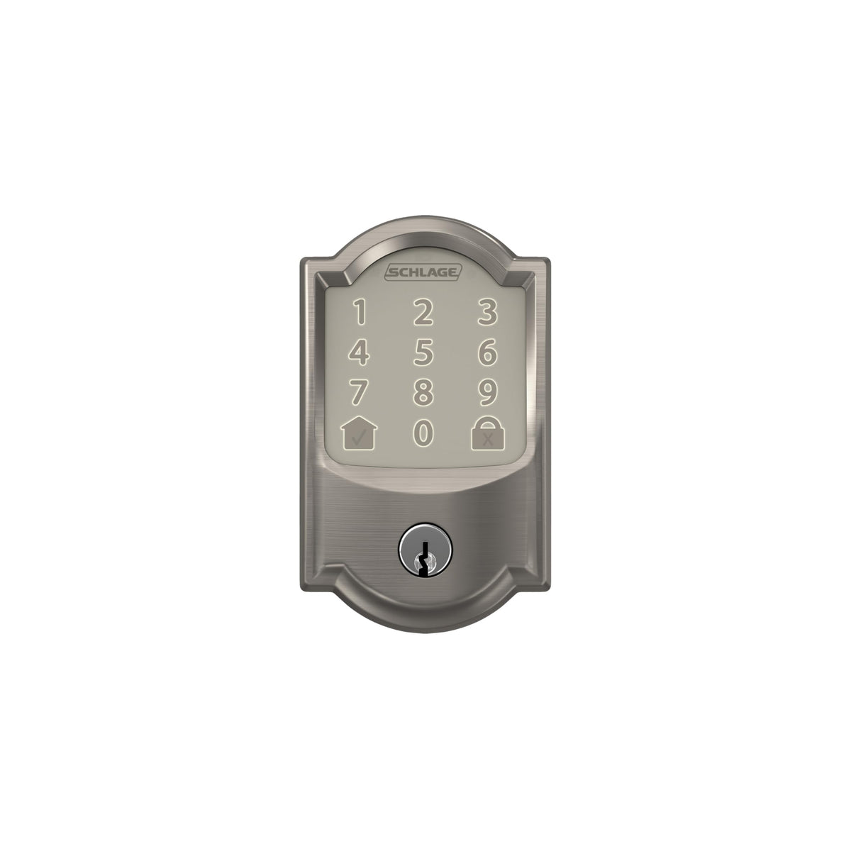 Satin nickel finish complements modern hardware.