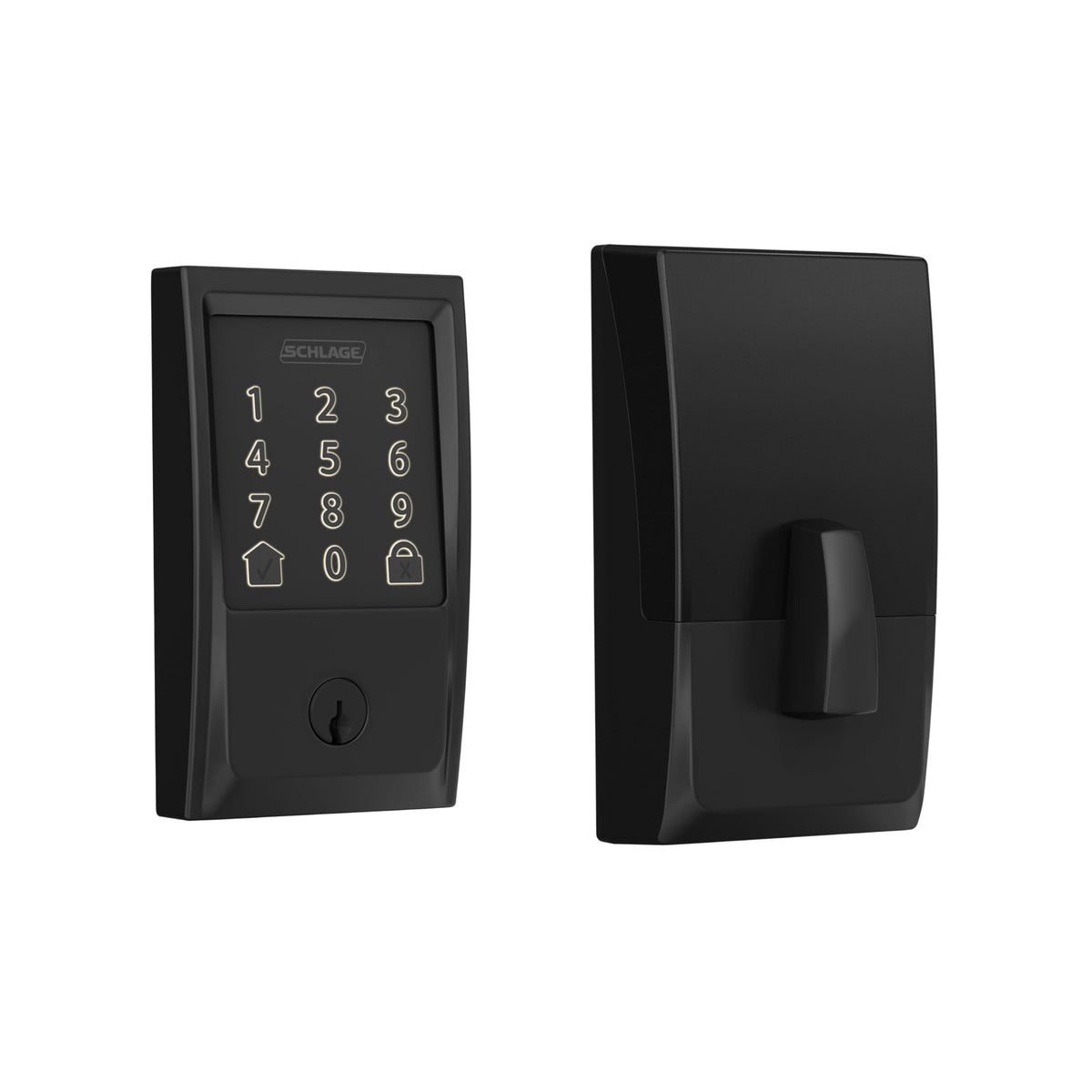Schlage Encode smart deadbolt front view with touchscreen for keyless entry convenience