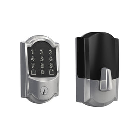 Schlage Encode smart WiFi deadbolt on front door with touchscreen for keyless entry