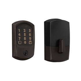 Schlage Encode smart deadbolt front view with touchscreen keypad for keyless entry