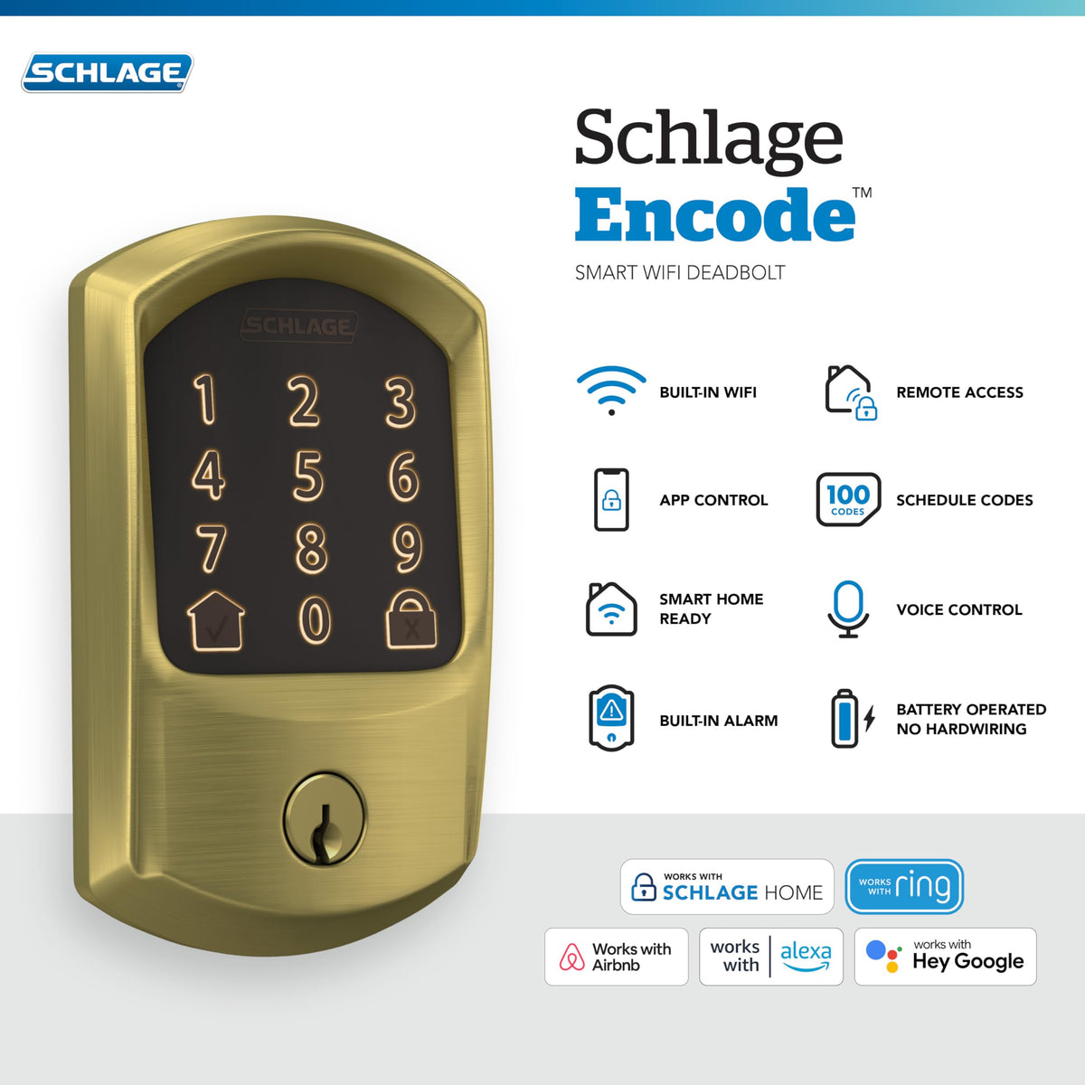 Schlage Encode uses built‑in WiFi to connect with the app for remote control.