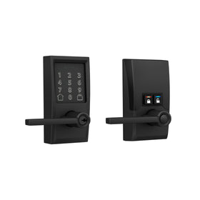 Schlage Encode Smart WiFi Lever front view with touchscreen keypad for keyless entry.