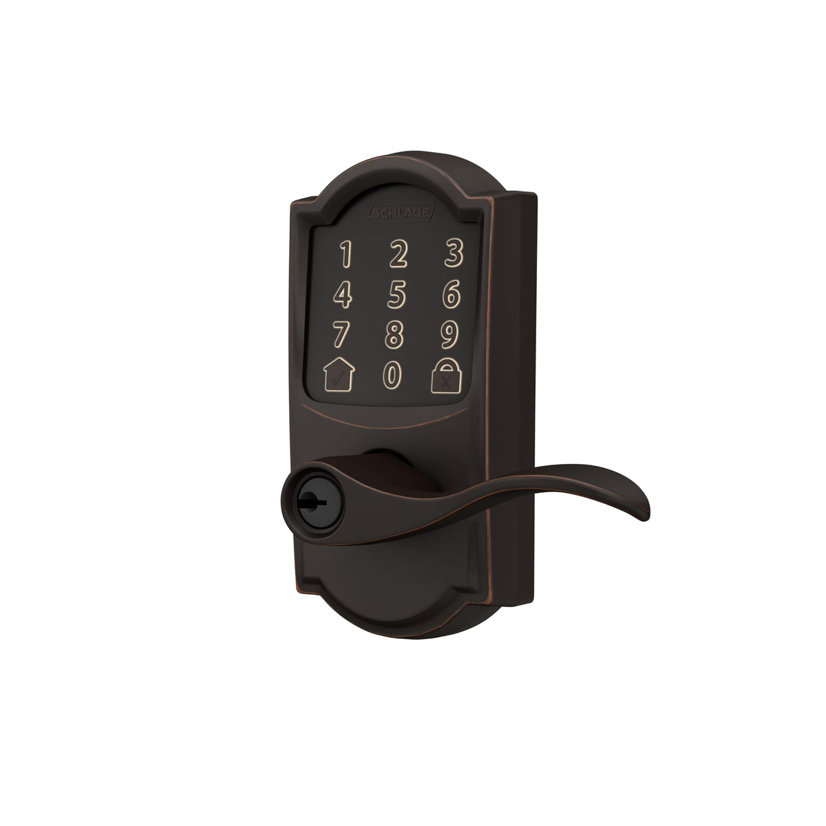 Schlage Encode installed on door with wall plate showcasing easy screwdriver-only installation