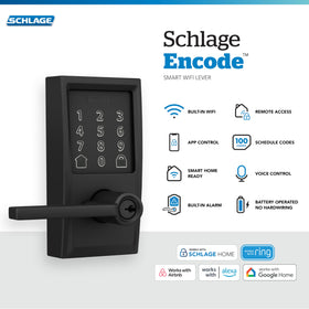 Close‑up of keypad on Schlage Encode lever for quick access.