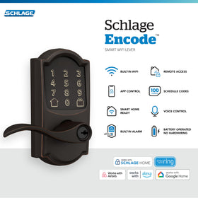 Schlage Encode touchscreen closeup shows responsive keypad and fingerprint-resistant surface