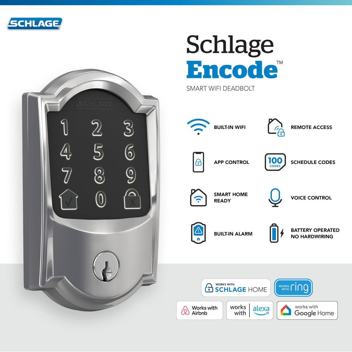 Schlage Encode touchscreen keypad close-up showing quick access