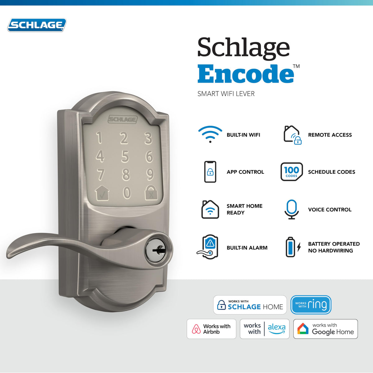 Schlage Encode touchscreen keypad close-up showing secure access interface