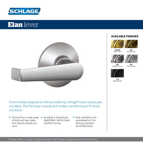 Schlage F10 CSV ELA 626 Elan lever side profile shows universal latch compatibility