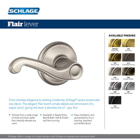 Schlage F10 FLA 605 Flair lever Bright Brass finish enhances decor and daily use.