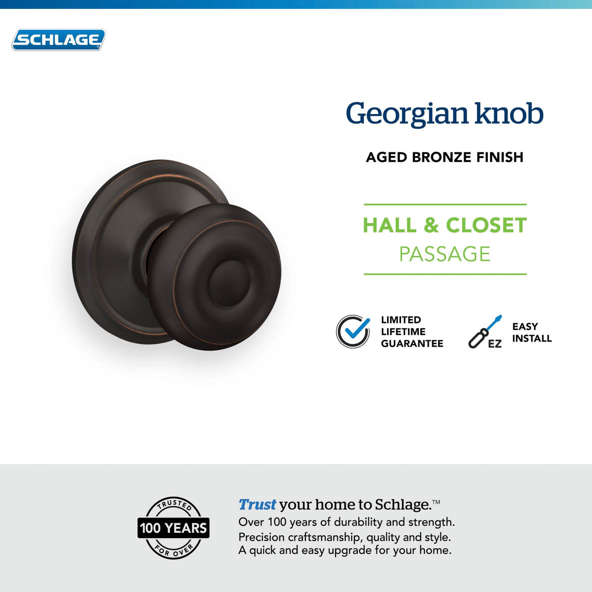 Schlage F10 GEO 716 hall-closet function enables easy interior entry.
