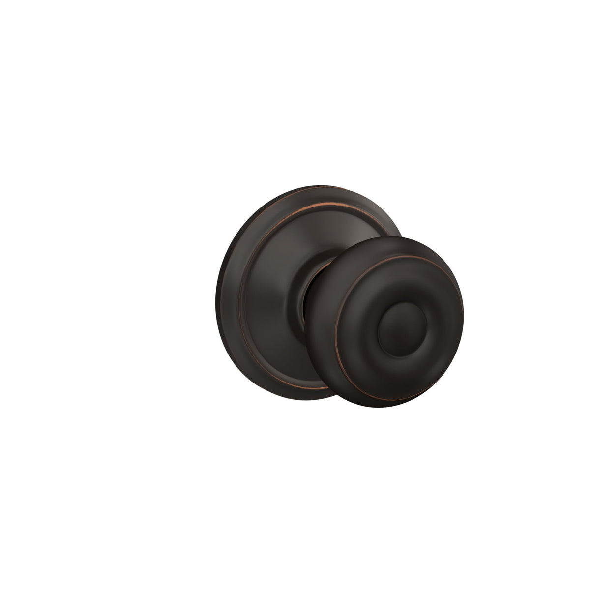 Schlage F10 GEO 716 on-door knob demonstrates easy, non-locking passage.
