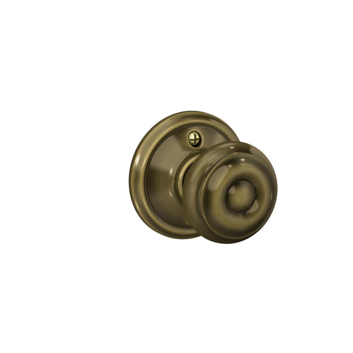 Schlage F10 V GEO 609 antique brass finish on interior door knob for classic style.