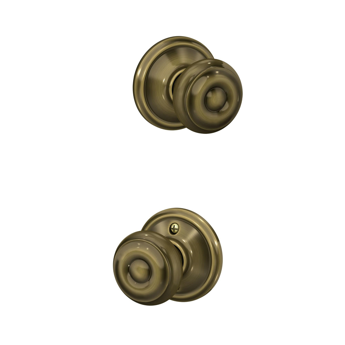 Schlage F10 V GEO 609 Georgian door knob on interior hall door for easy access.