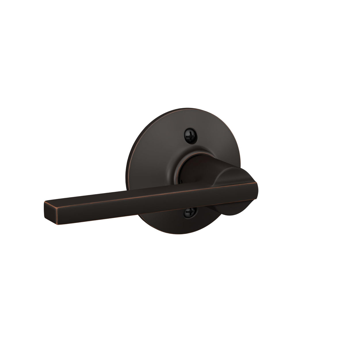 Schlage F10 LAT 716 lever with aged bronze finish for interiors.