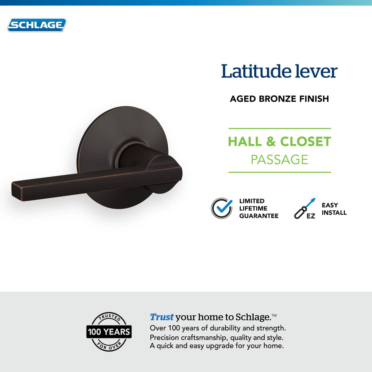 Schlage Latitude installer-friendly design shows self-aligning screw holes.