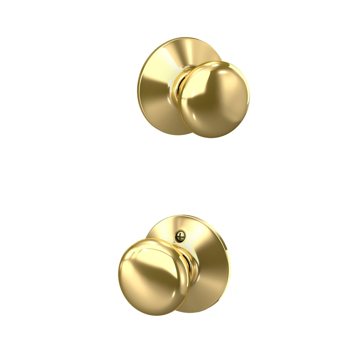 Schlage F10 Plymouth bright brass front view, ideal for interior hall access