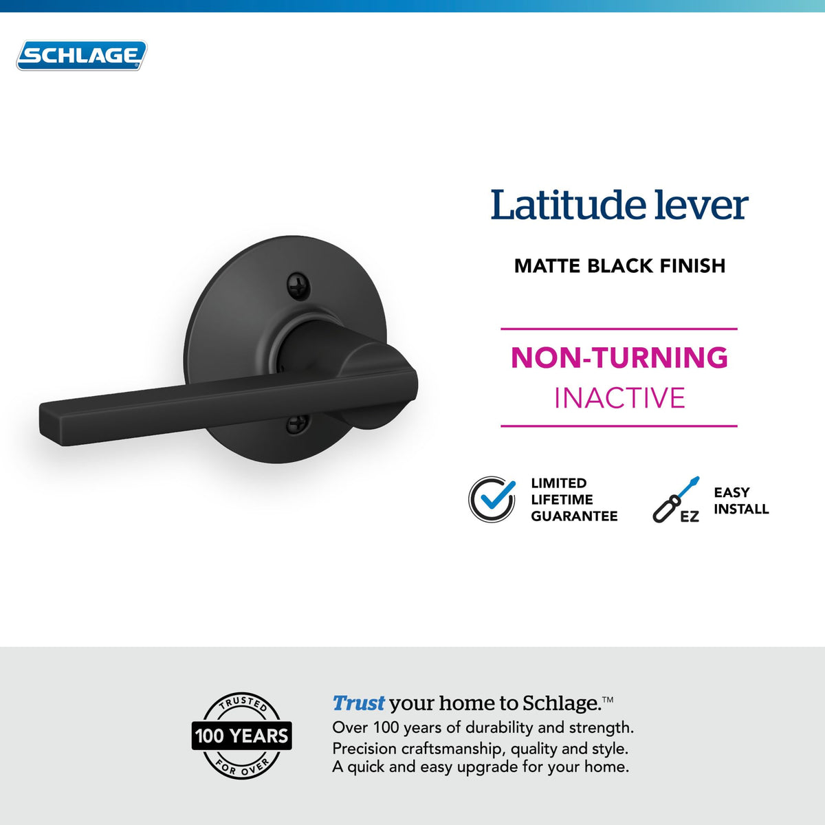 Close up of hardware finish on Schlage F170 Latitude lever