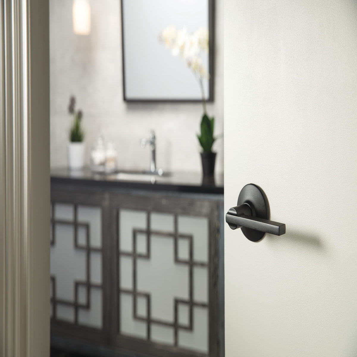 Matte black finish details on Schlage dummy lever