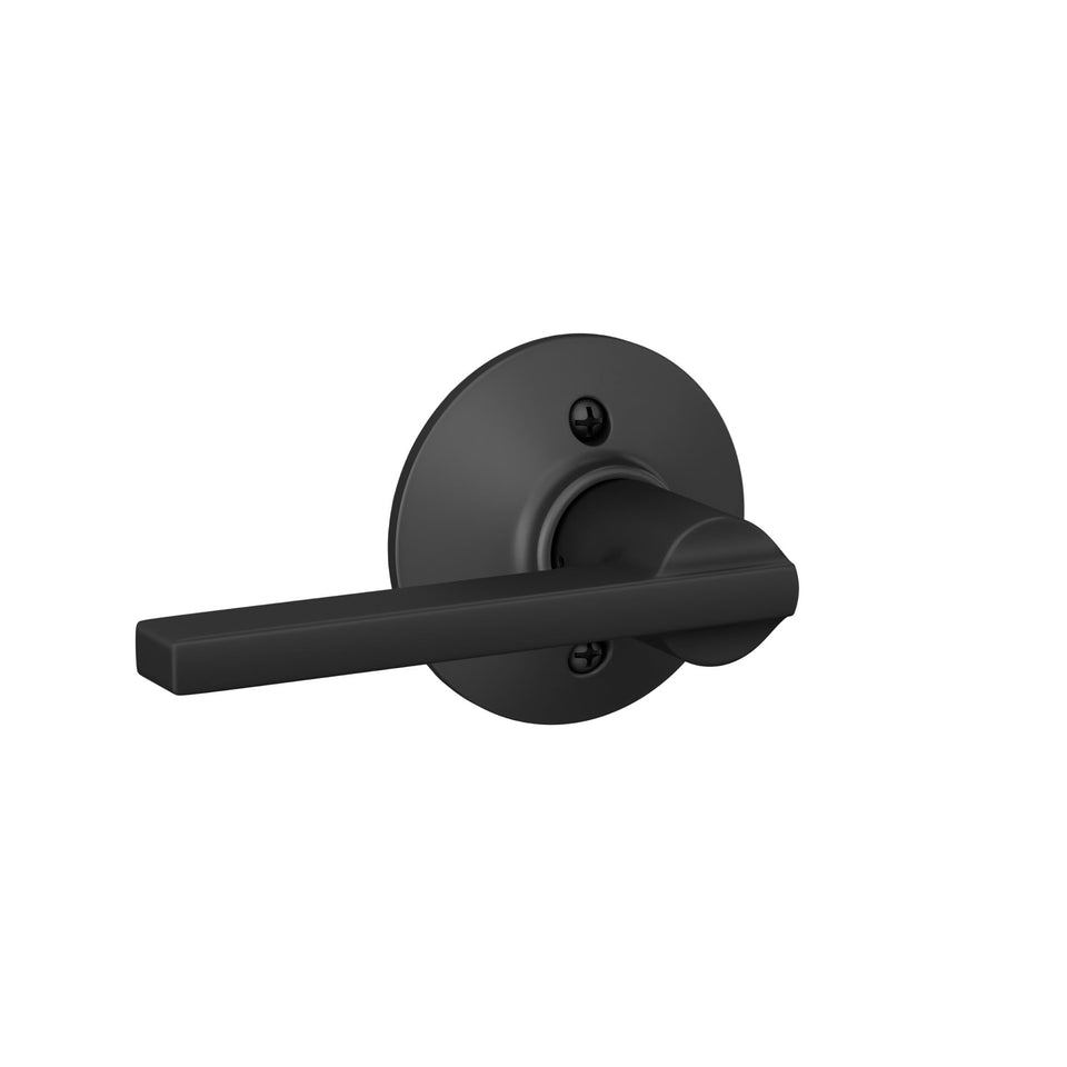 Schlage F170 Latitude dummy lever in matte black front view for interior doors