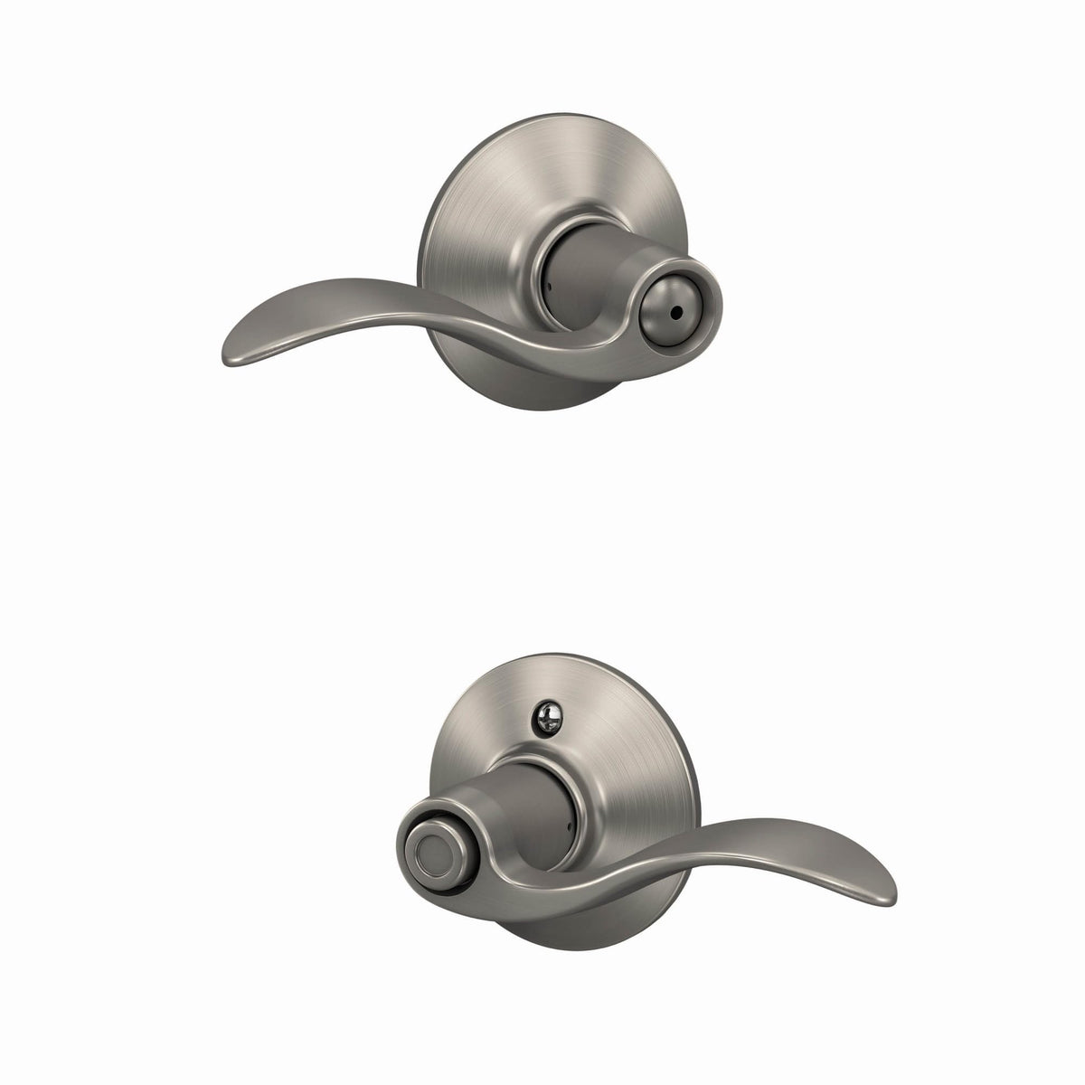 Schlage F40 ACC 619 satin nickel accent door lever close-up showing finish