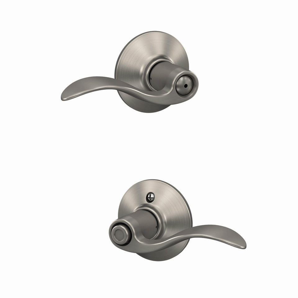 Schlage F40 ACC 619 satin nickel accent door lever close-up showing finish